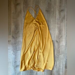 Dress Forum Golden Satin Slip Midi Dress Adjustable Straps Size Medium boho